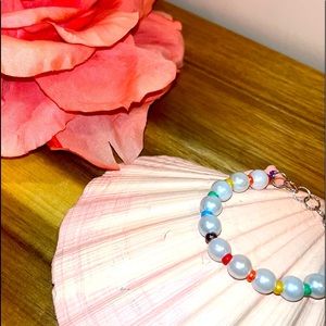 3/$11 Beaded Bracelet: Rainbow Pearls - Handmade